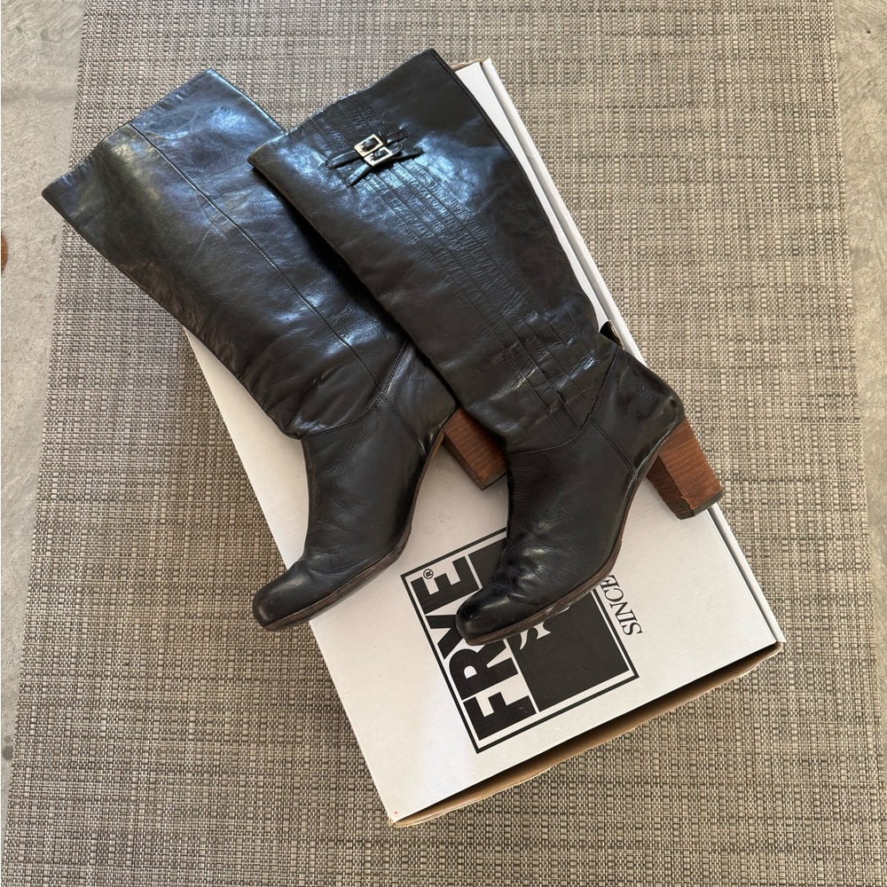 Frye Nora Pleated Vintage Black Leather Boots Size 6.5